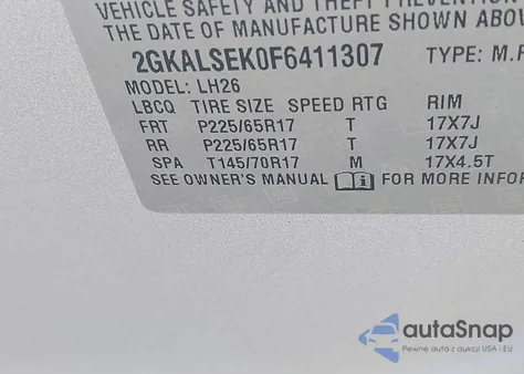 2015 GMC Terrain Slt-1 z USA, uszkodzony, nr VIN 2GKALSEK0F6411307